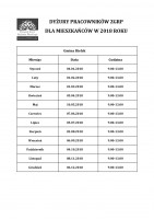 Terminy dyżurów pracowników ZGRP w 2018 r.