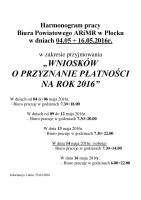 Harmonogram pracy  Biura Powiatowego ARiMR w Płocku